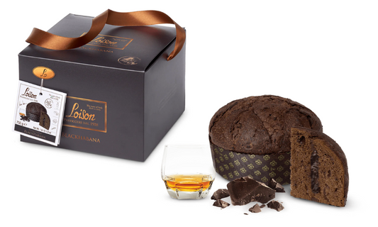 Itāļu panettone BLACKHABANA ar izmeklētu šokolādi, tumšo šokolādi un ruma krēmu 750 g