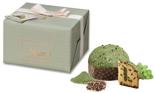 Itāļu panettone GENESI ar rozīnēm, pistācijām no Brontes un zaļo Matcha tēju 600 g